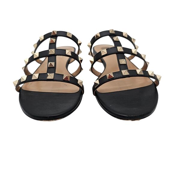 Valentino Garavani Rockstud Flat Slide Sandal Black Leather Size 38.5 US 8.5 - Picture 3 of 11